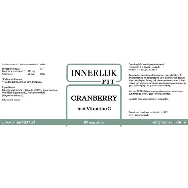 Cranberry met Vitamine C 60 cap - Afbeelding 2
